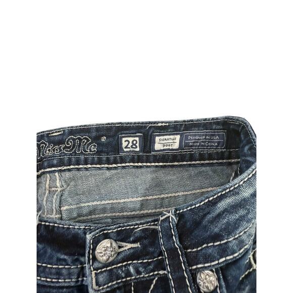 Miss Me Triangle Pocket Bootcut Jeans Bling Rhinestone Womens 28 HEMMED - Picture 5 of 9